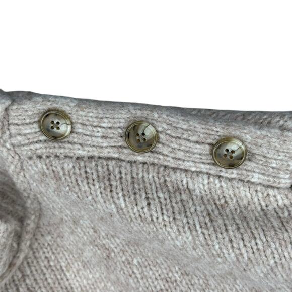 J CREW Button Shoulder Heather Crewneck Tan Sweater Women's Size XS Knit - Picture 6 of 7